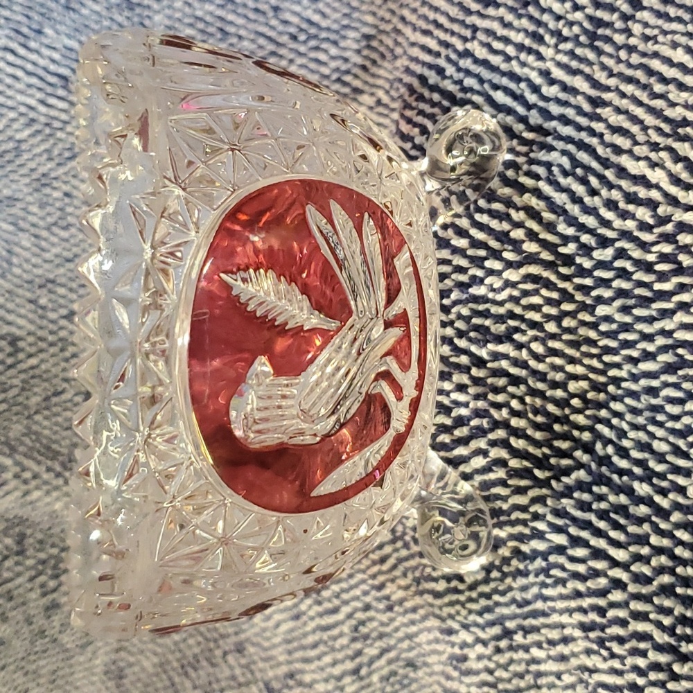 Hofbauer Red Bird Footed Candy Dish